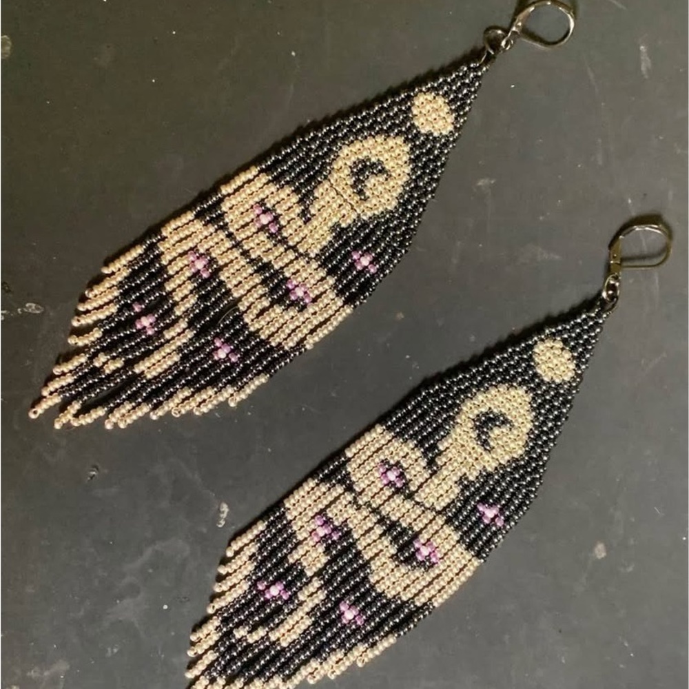 Handcrafted Seed Bead Earrings w/ Cosmic Snake Design